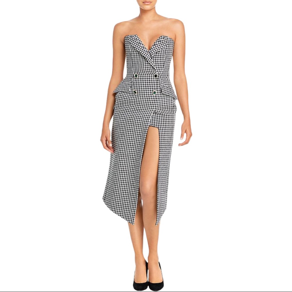 NWT DAVID KOMA Houndstooth Tweed Midi Dress